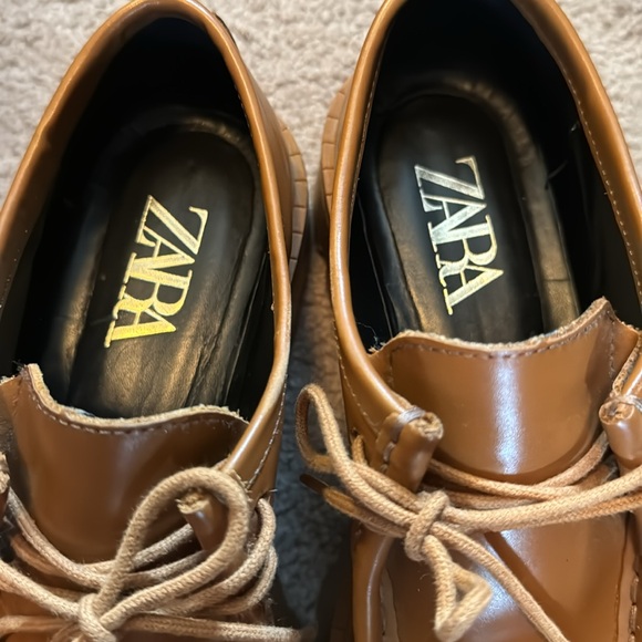 ZARA PLATFORM LEATHER LOAFERS BROWN SIZE 39 - Picture 7 of 9